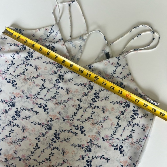 Floral Flowy Flared Chiffon White and Blue Camisole Blouse Tank Top 2-tiered - Picture 7 of 9